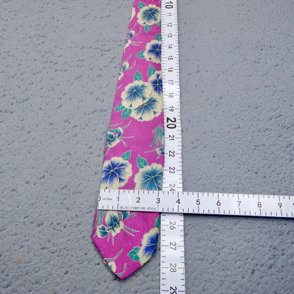 Vintage Polo Ralph Lauren Tie Pink Floral Printed Jacquard Silk Wide Classic USA